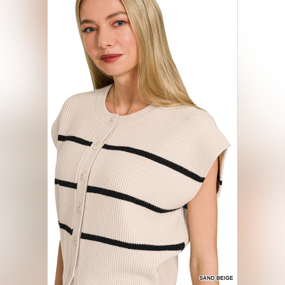 Zenana Striped Viscose Sweater Vest - Picture 5 of 10